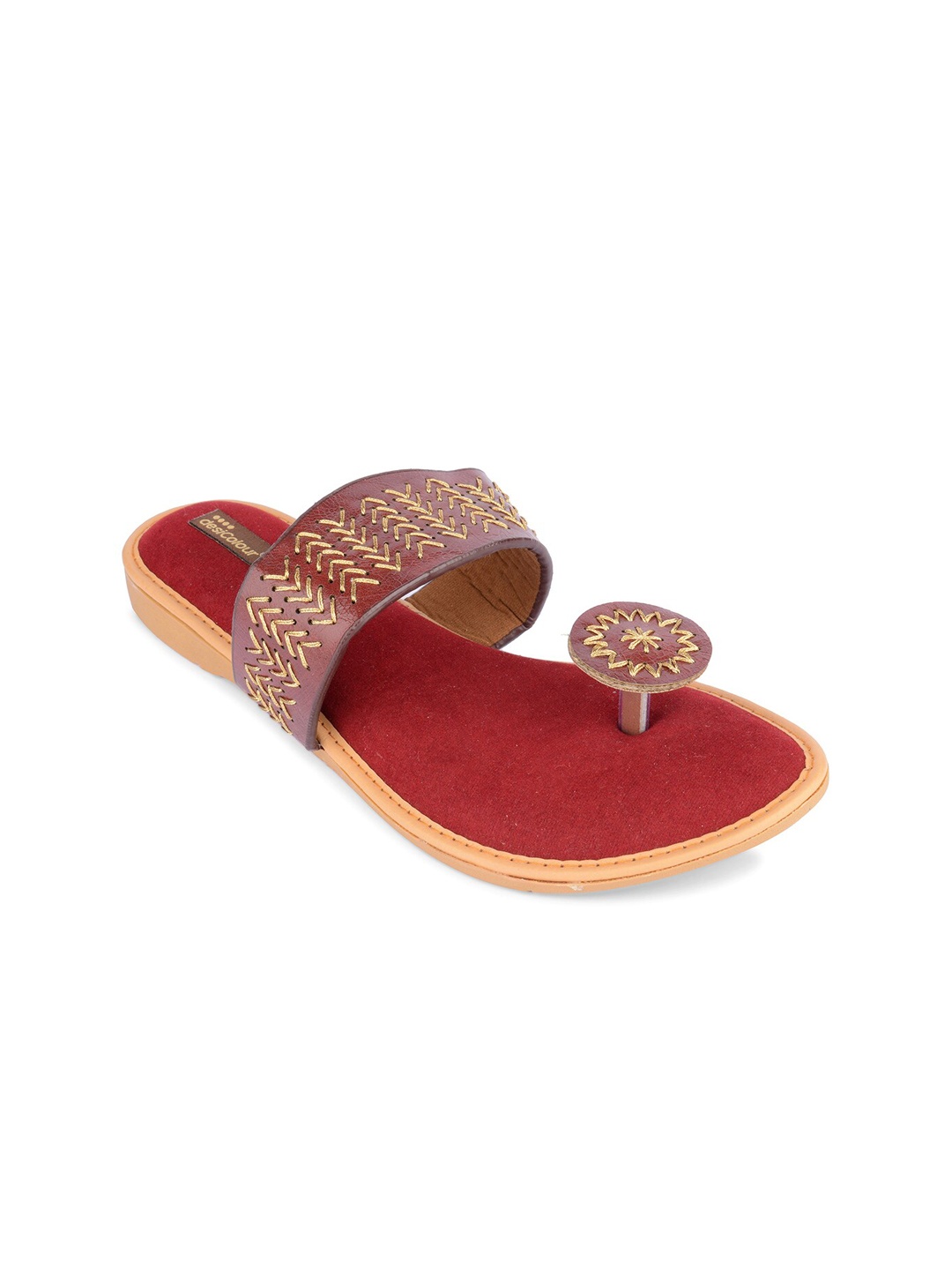 

DESI COLOUR Women Embroidered Suede Open One Toe Flats, Maroon