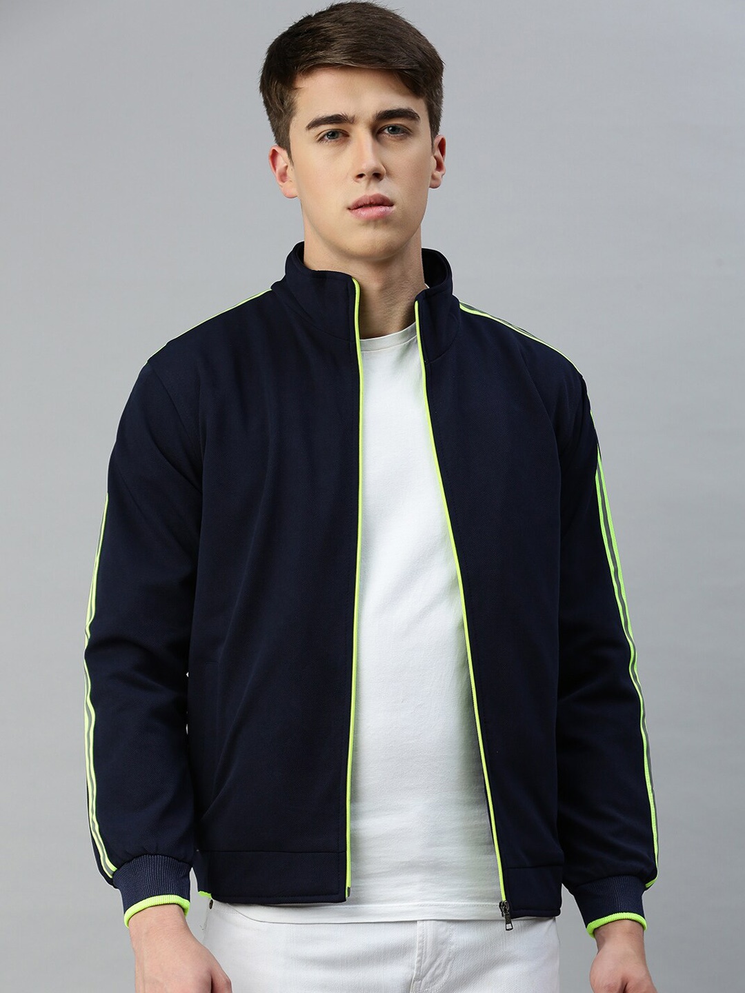 

VOXATI Stand Collar Bomber Jacket, Navy blue