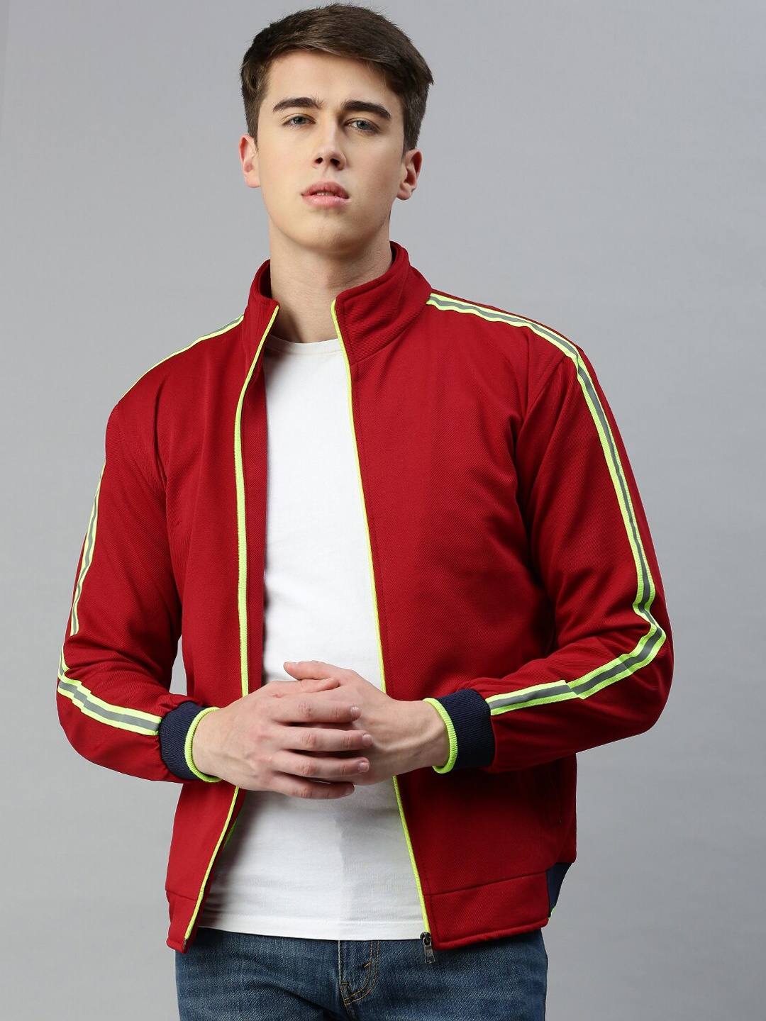 

VOXATI Stand Collar Tailored Jacket, Maroon