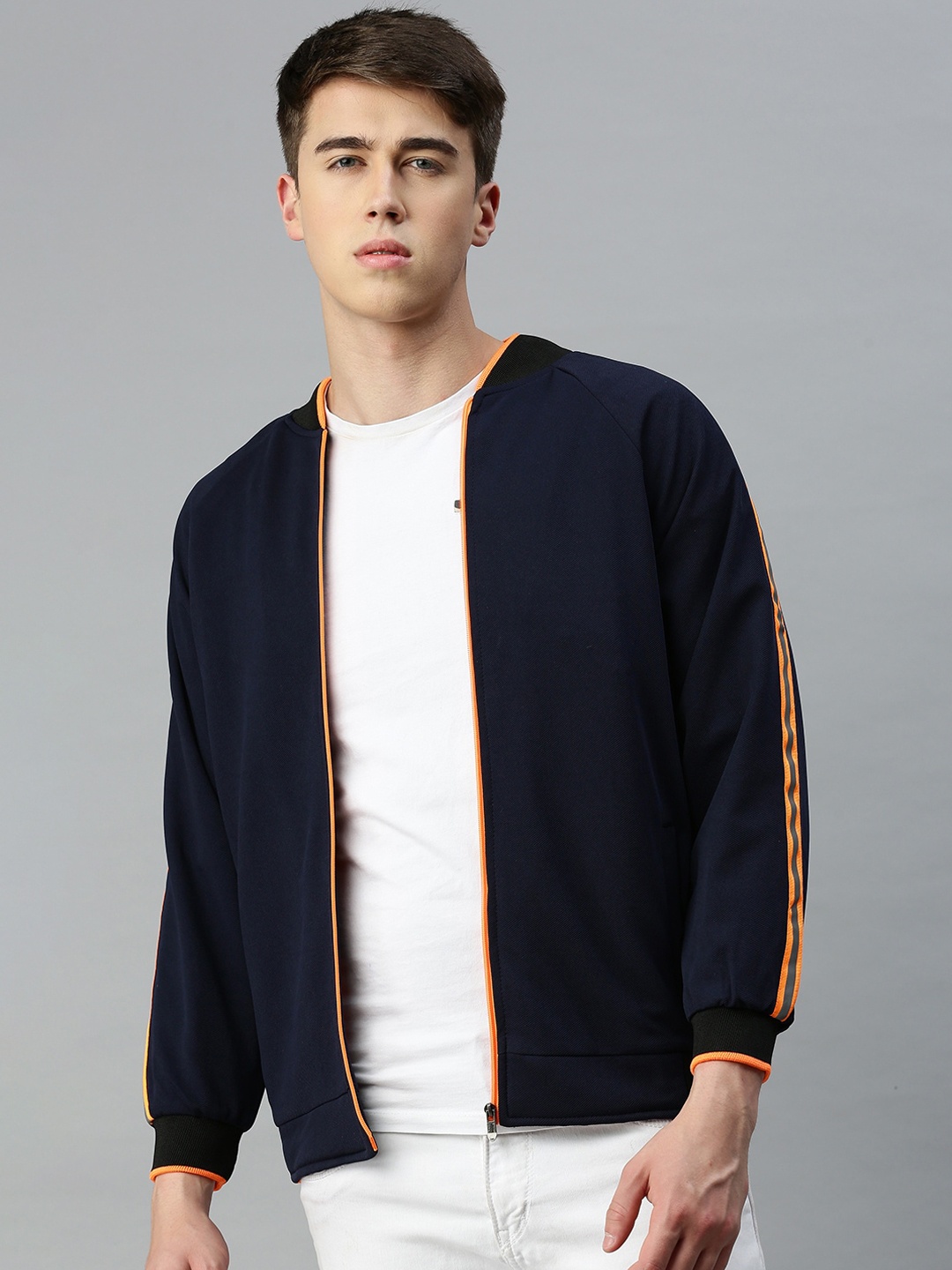 

VOXATI Stand Collar Bomber Jacket, Navy blue