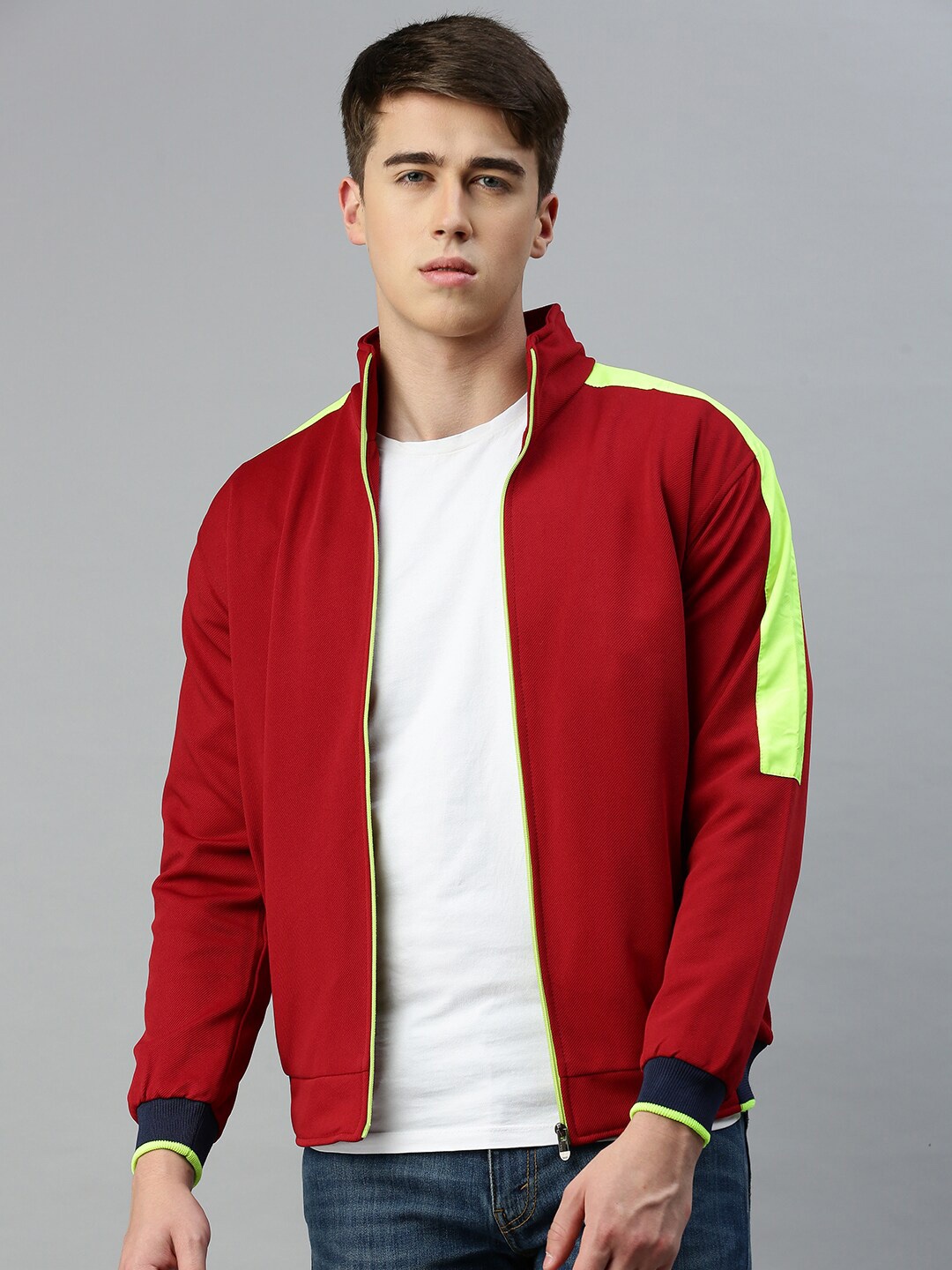 

VOXATI Stand Collar Bomber Jacket, Maroon