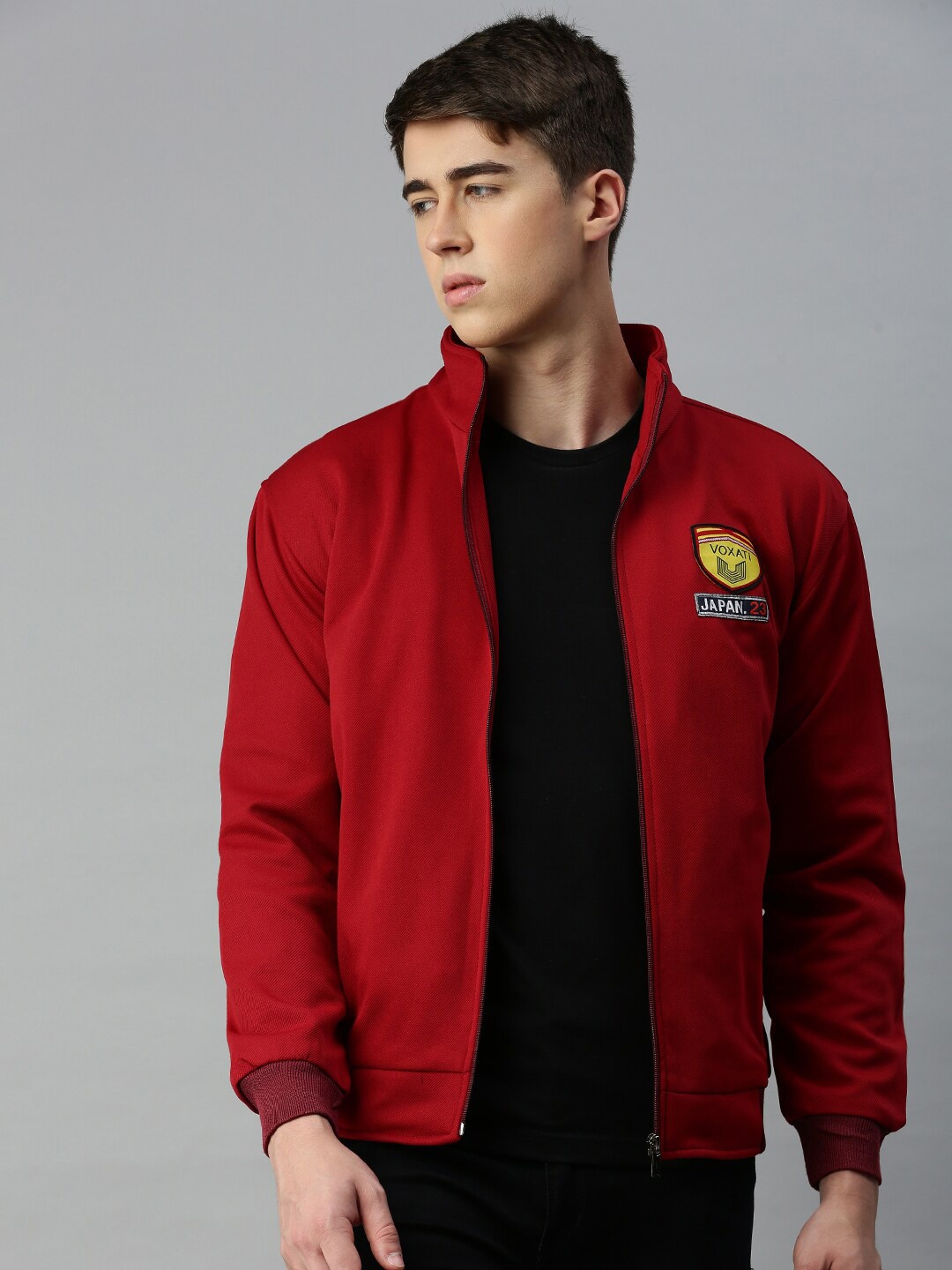

VOXATI Mock Collar Bomber Jacket, Maroon