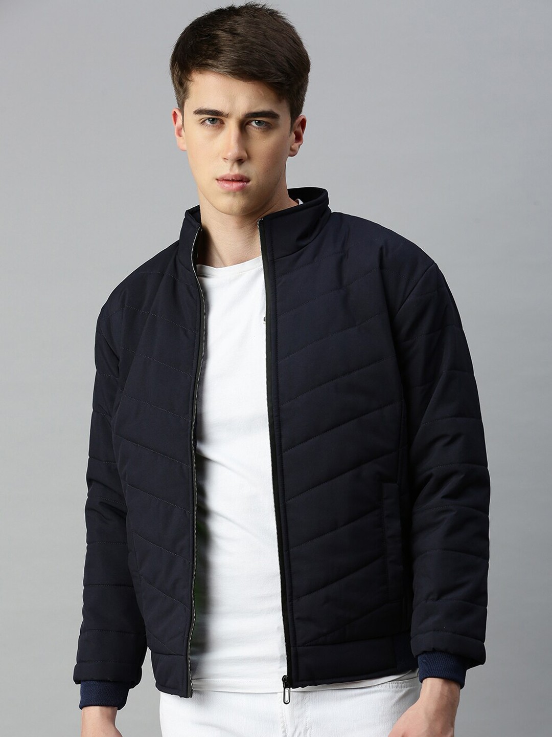 

VOXATI Stand Collar Quilted Jacket, Blue