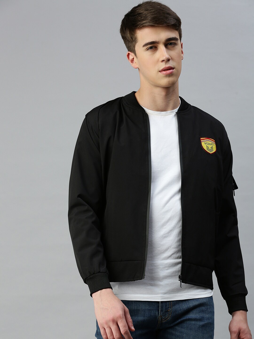 

VOXATI Henley Collar Bomber Jacket, Black