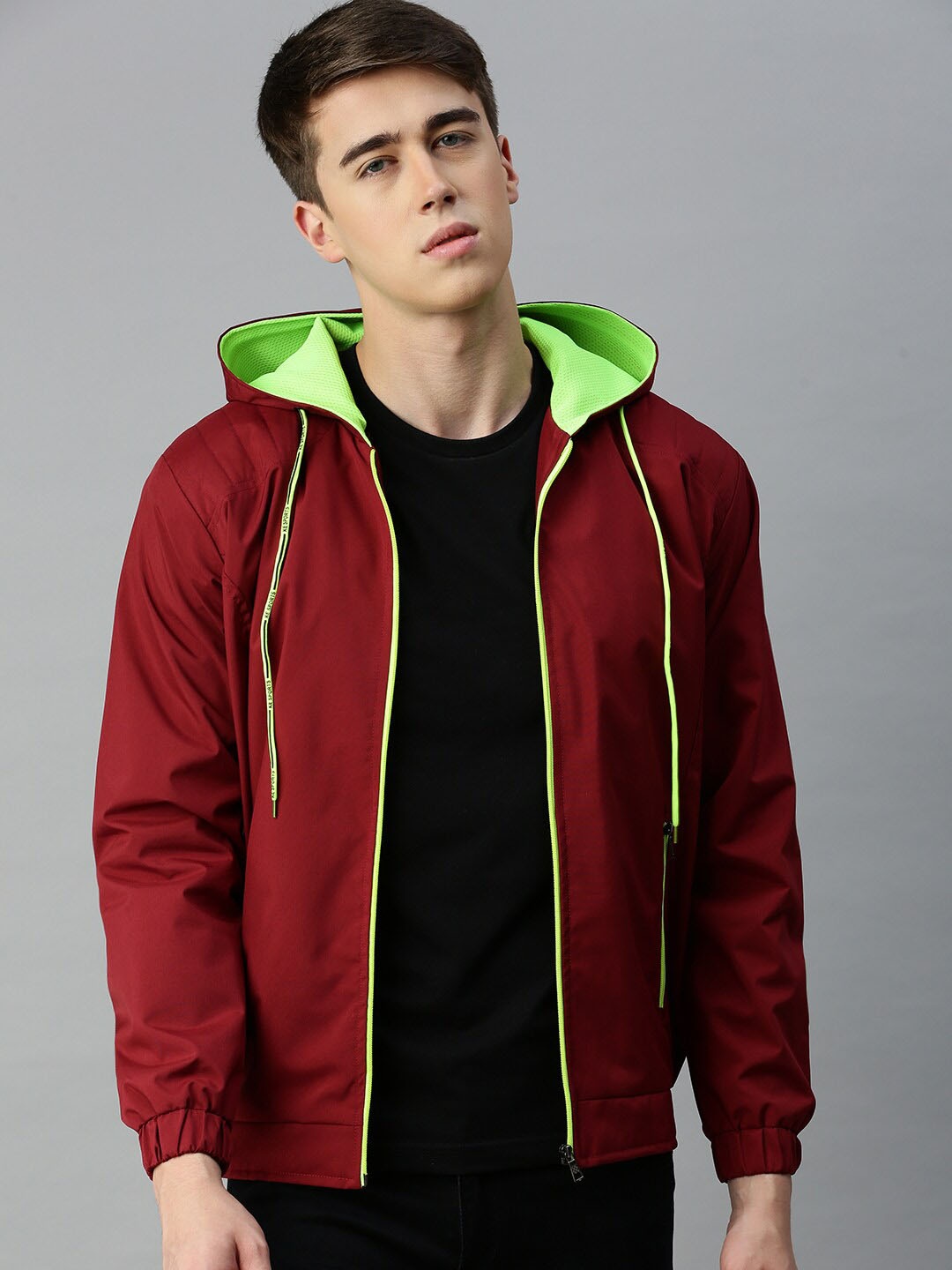 

VOXATI Hodded Collar Bomber Jacket, Maroon