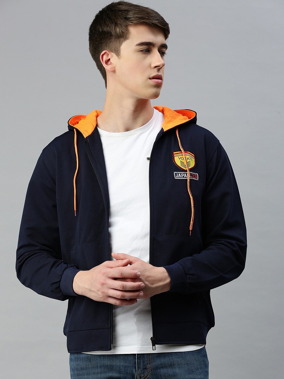 

VOXATI Men Hooded Sporty Jacket, Navy blue