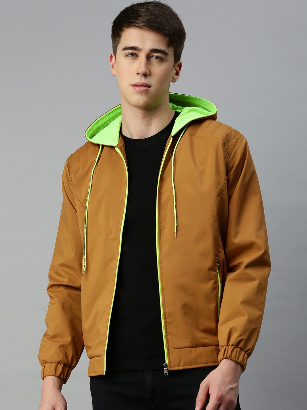 

VOXATI Hooded Long Sleeves Bomber Jacket, Mustard