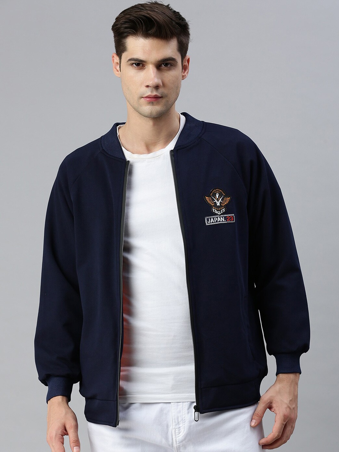 

VOXATI Mock Collar Bomber Jacket, Navy blue