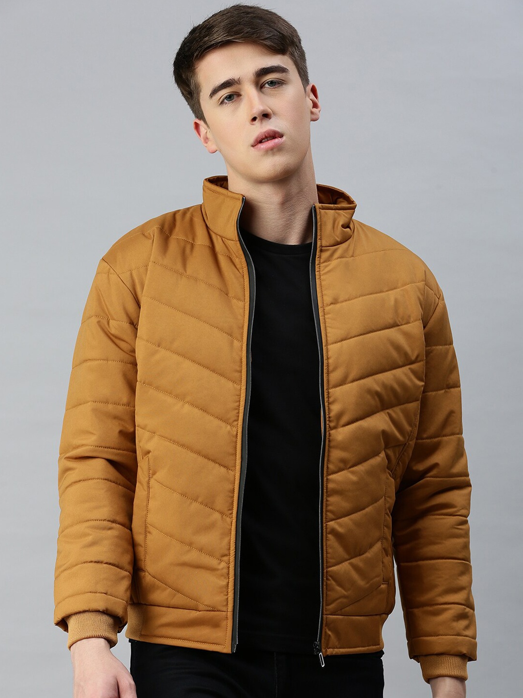 

VOXATI Men Mock Collar Puffer Jacket, Mustard