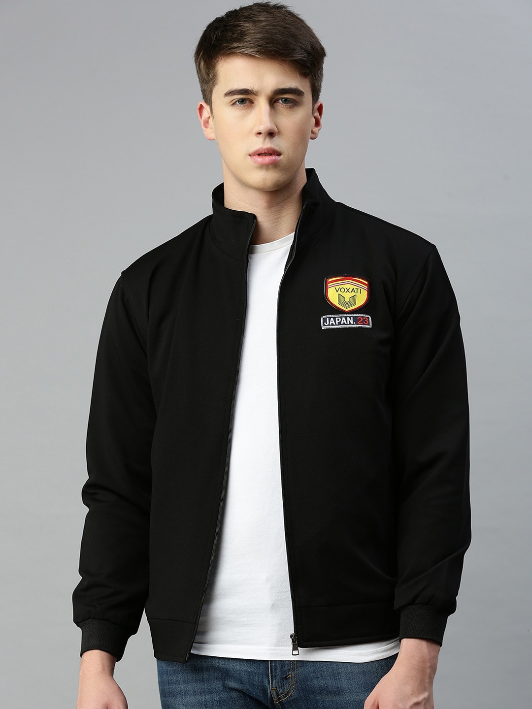 

VOXATI Men Mock Collar Bomber Jacket, Black