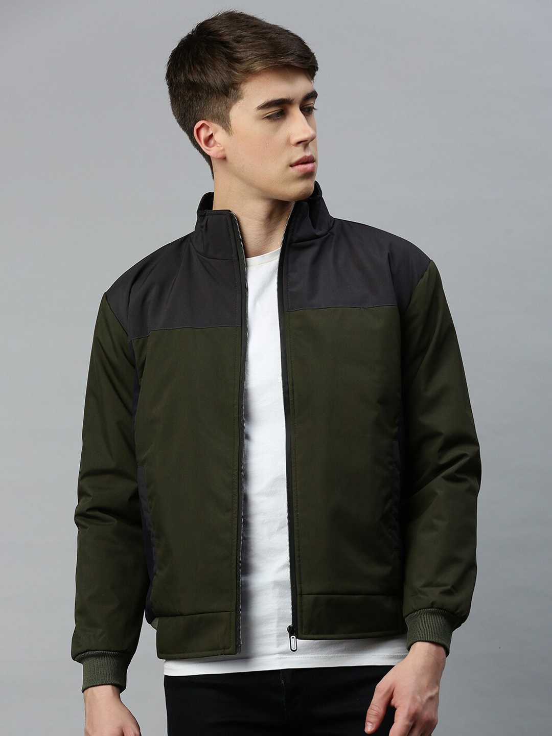 

VOXATI Mock Collar Bomber Jacket, Green