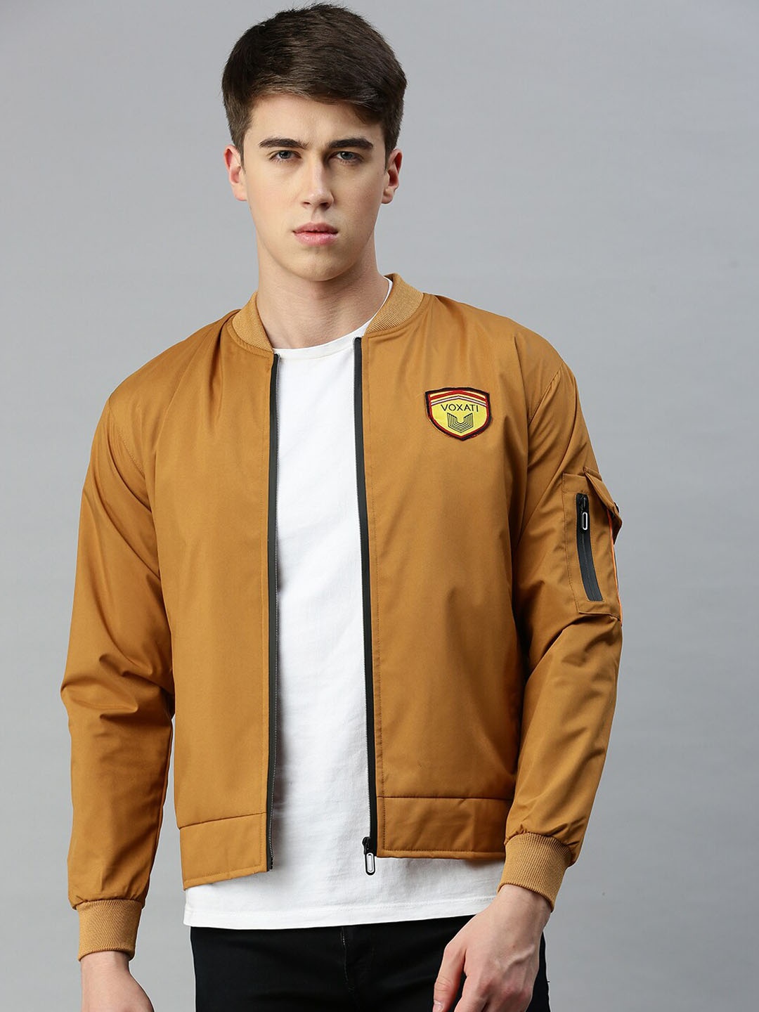 

VOXATI Zip-Front Casual Bomber Jacket, Mustard