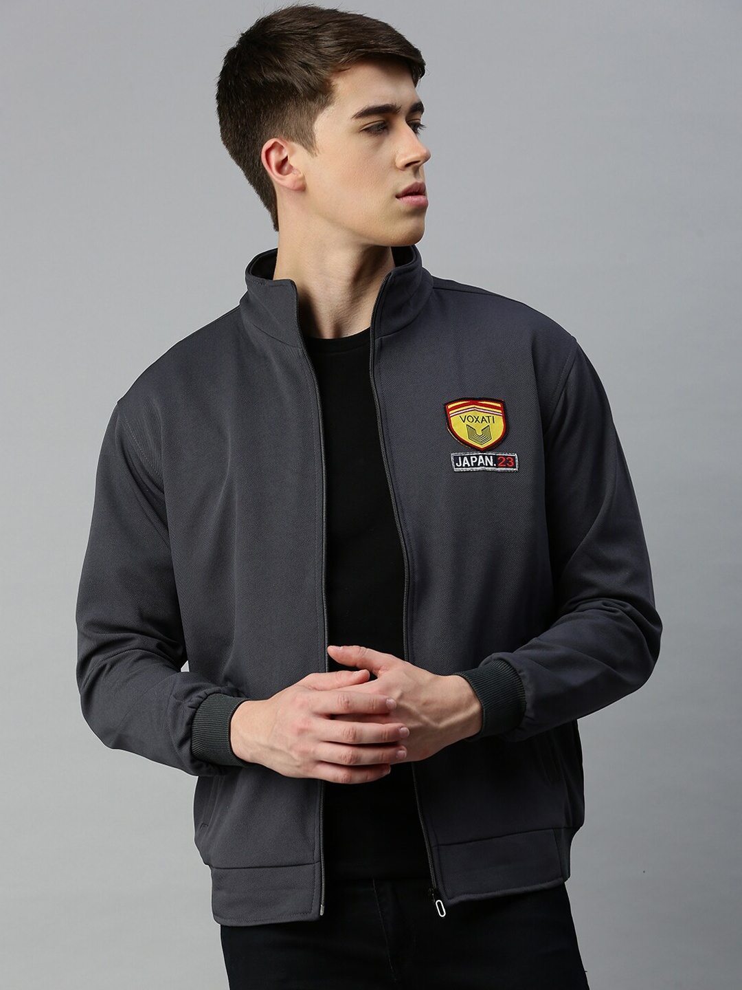 

VOXATI Mock Collar Bomber Jacket, Grey