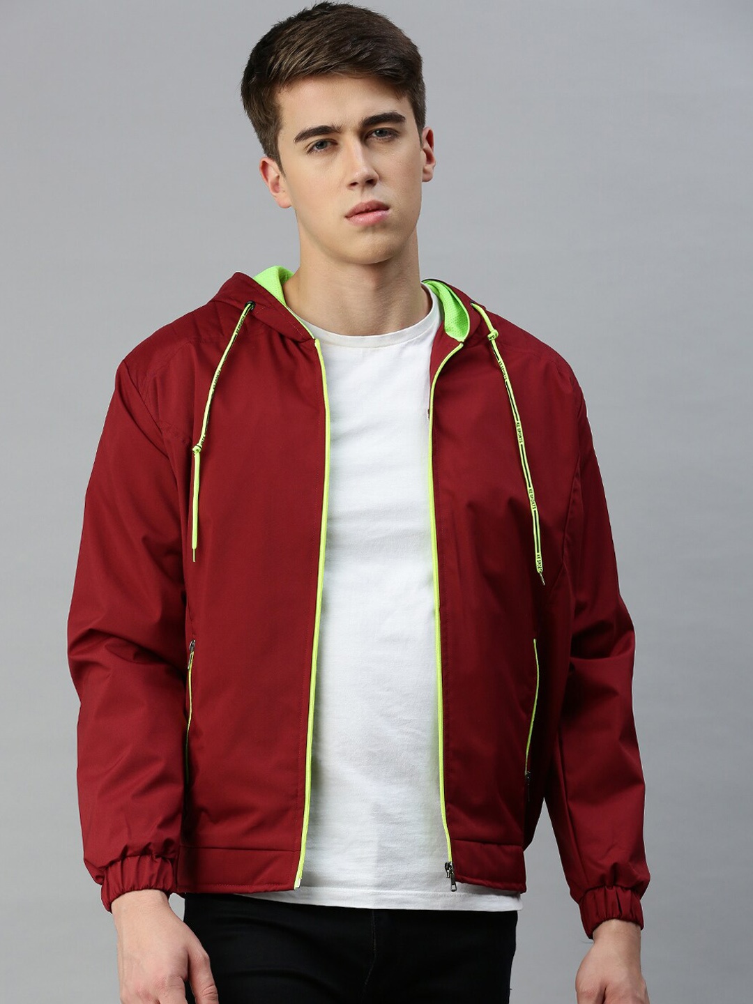 

VOXATI Hooded Bomber Jacket, Maroon