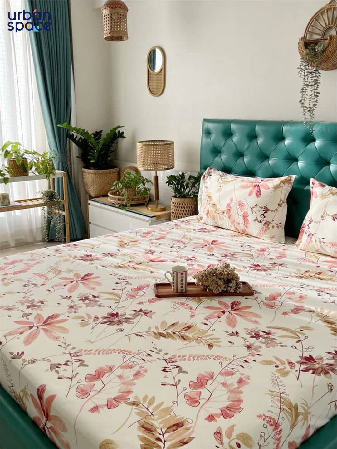 

URBAN SPACE Brown & Cream-Colored Printed Pure Cotton Double Queen Bedding Set