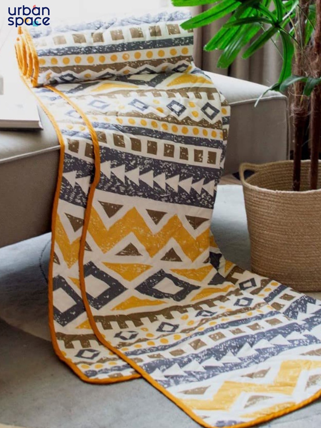 

URBAN SPACE Blue & Yellow Printed Pure Cotton Double Queen Bedding Set