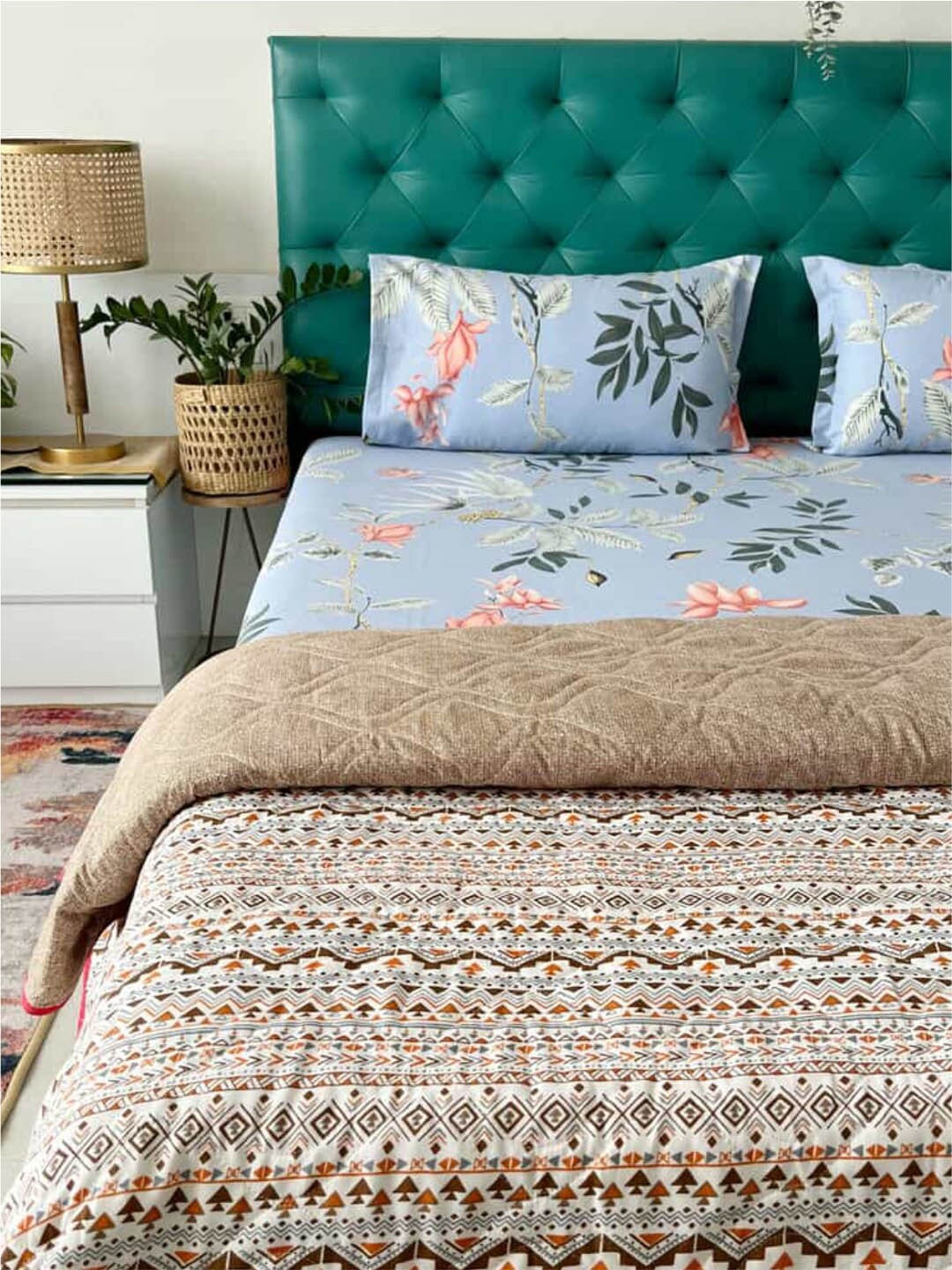 

URBAN SPACE Grey & Brown Printed Pure Cotton Double Queen Bedding Set