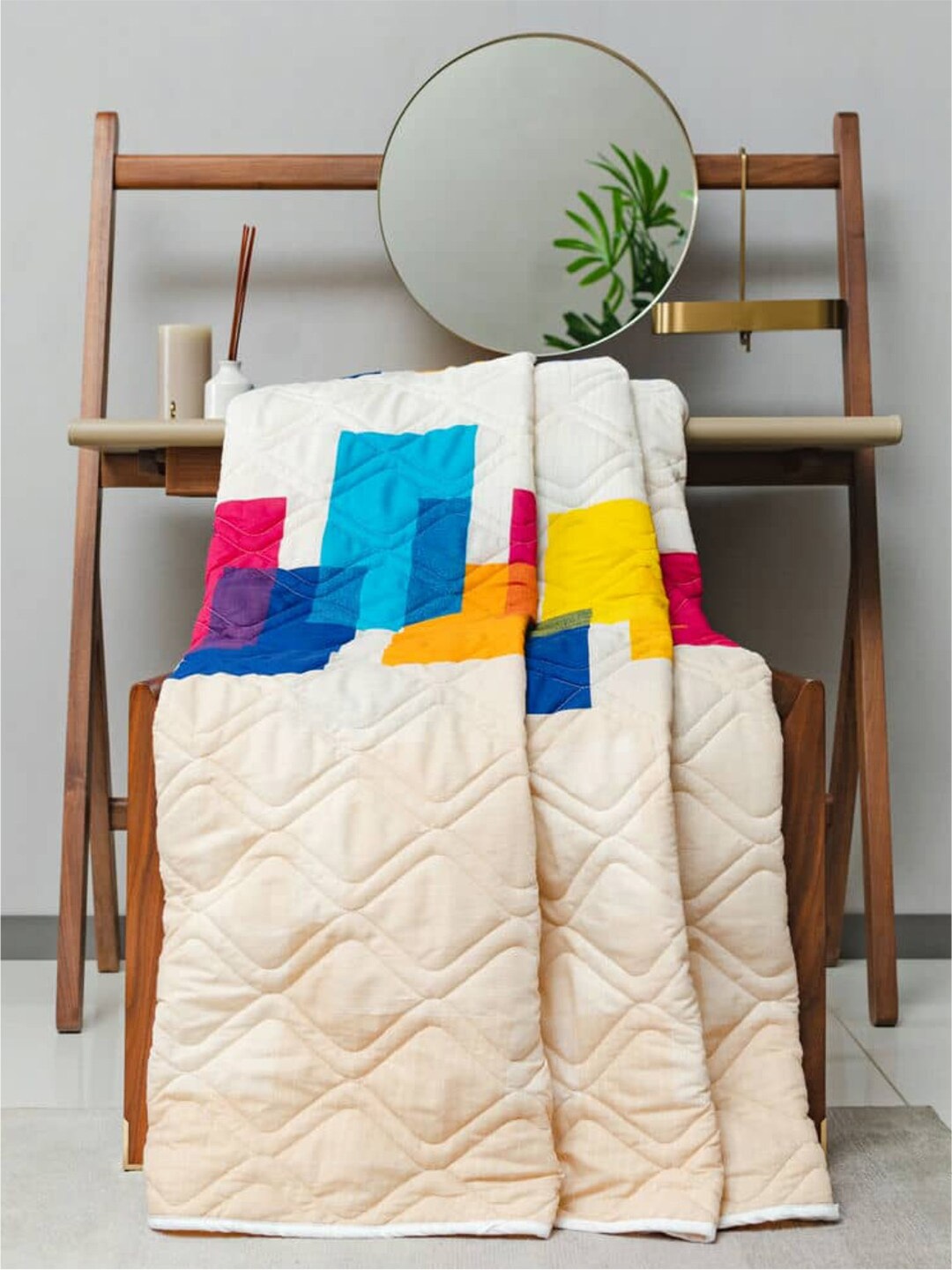 

URBAN SPACE White & Yellow Geometric Printed Pure Cotton Double Queen Bedding Set