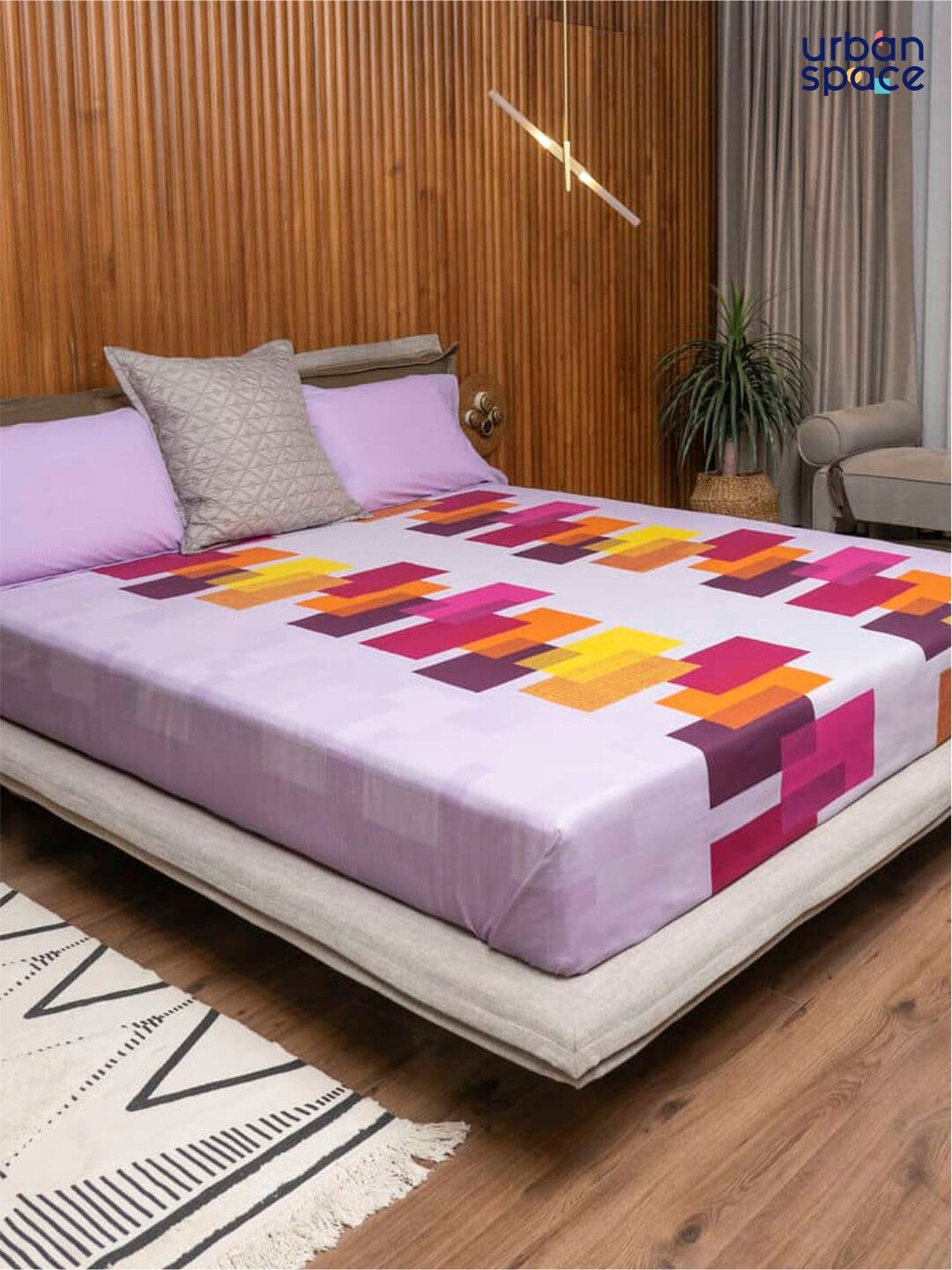

URBAN SPACE Purple & Pink Geometric Printed Pure Cotton Double Queen Bedding Set