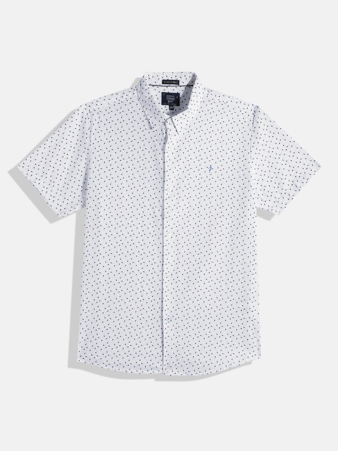 

Indian Terrain Boys Geometric Printed Straight Pure Cotton Casual Shirt, White