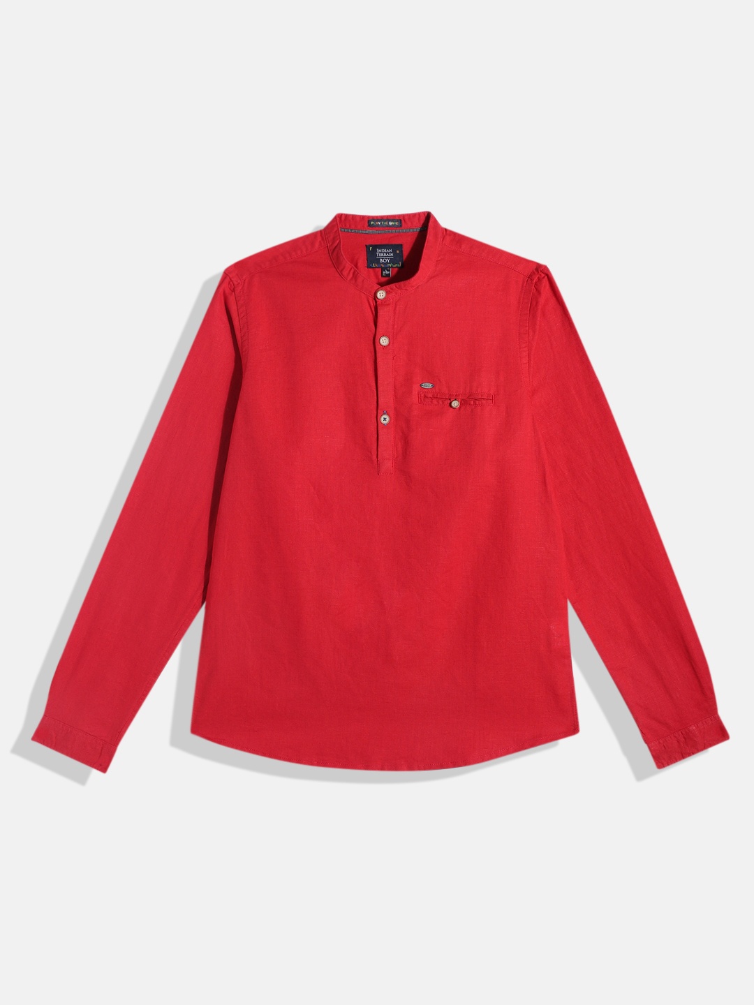 

Indian Terrain Boys Straight Opaque Cotton Linen Casual Shirt, Red