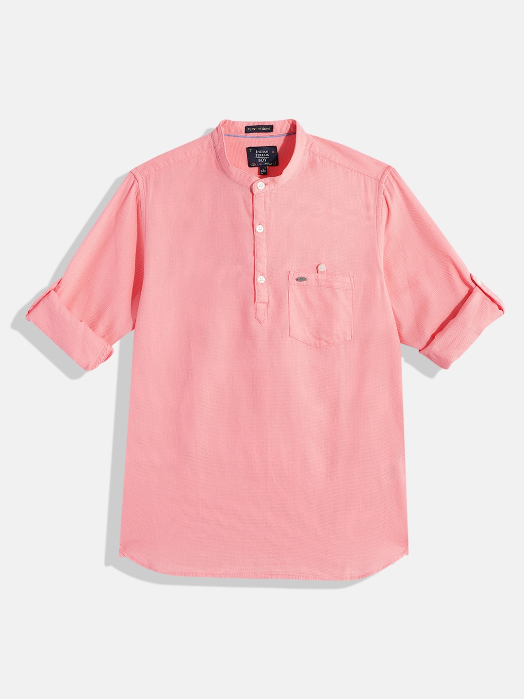 

Indian Terrain Boys Textured Pure Cotton Casual Shirt, Peach