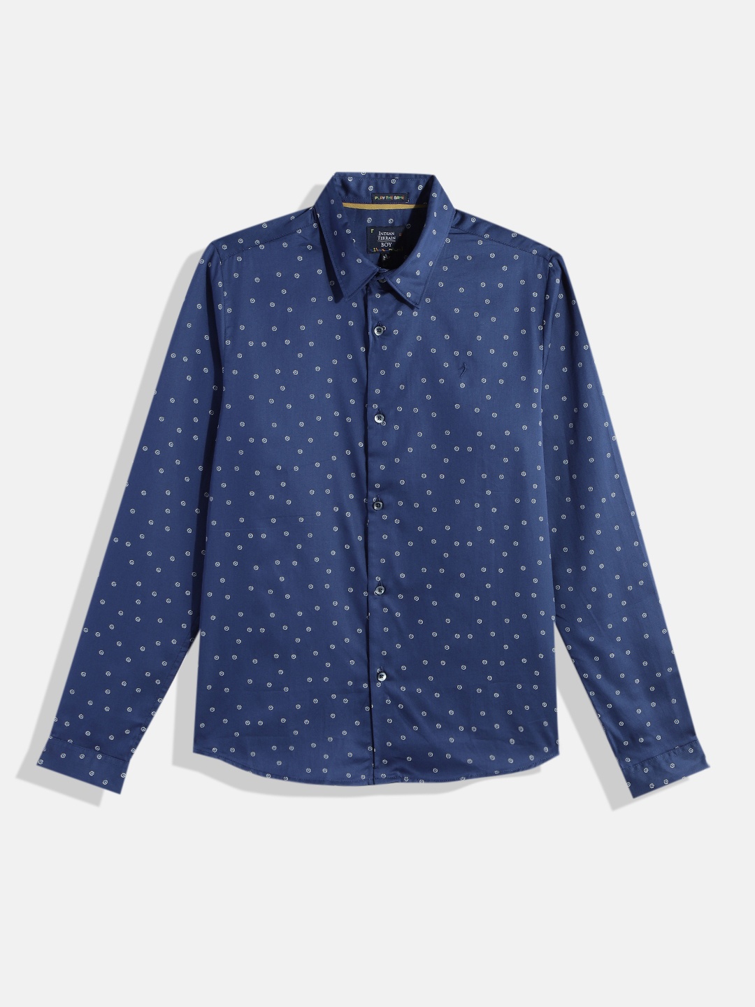 

Indian Terrain Boys Floral Printed Straight Pure Cotton Casual Shirt, Navy blue