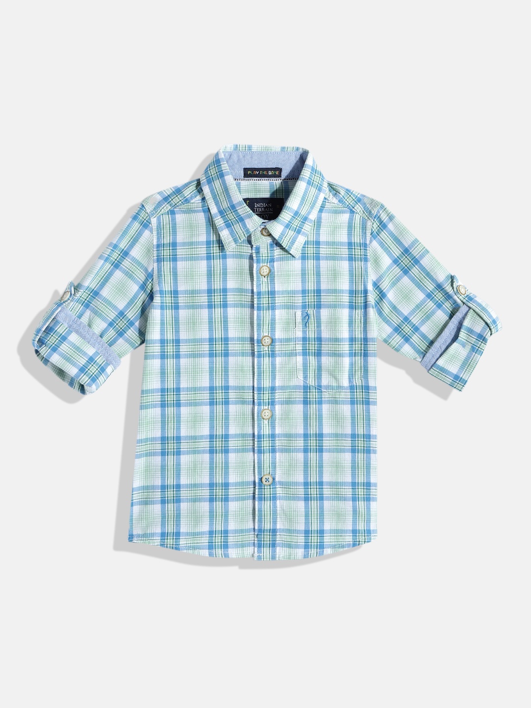 Indian Terrain Boys Tartan Checked Pure Cotton Casual Shirt, Green