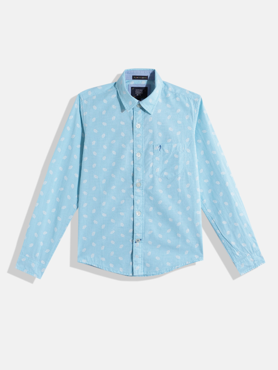 

Indian Terrain Boys Straight Floral Print Checked Pure Cotton Casual Shirt, Blue