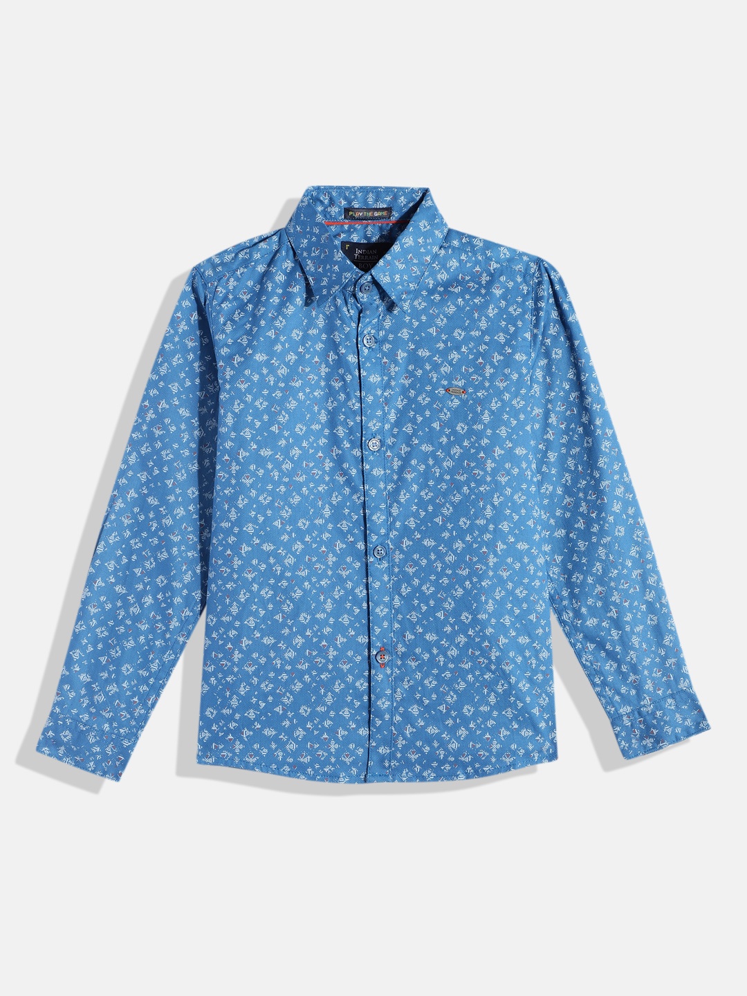 

Indian Terrain Boys Abstract Printed Straight Opaque Pure Cotton Casual Shirt, Blue