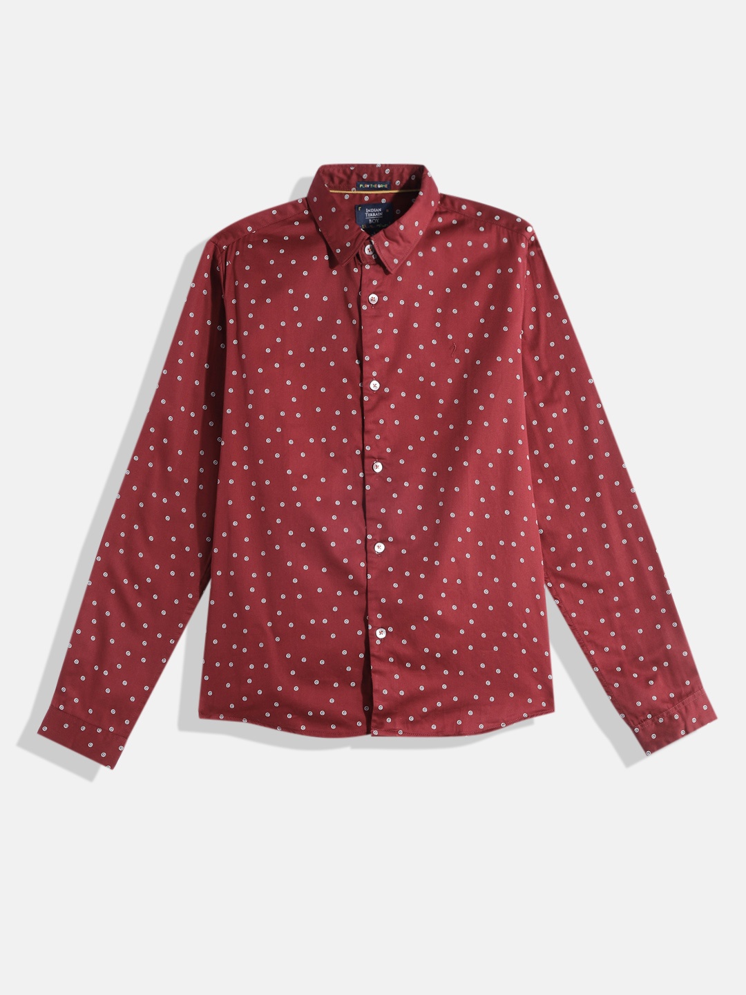 

Indian Terrain Boys Straight Floral Printed Opaque Pure Cotton Casual Shirt, Maroon