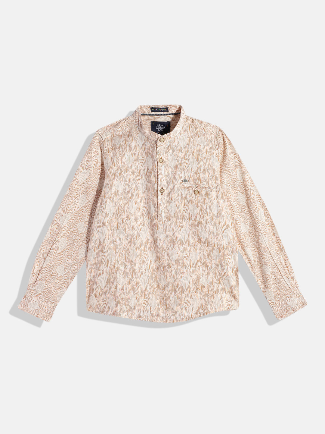 

Indian Terrain Boys Conversational Printed Straight Opaque Pure Cotton Casual Shirt, Brown