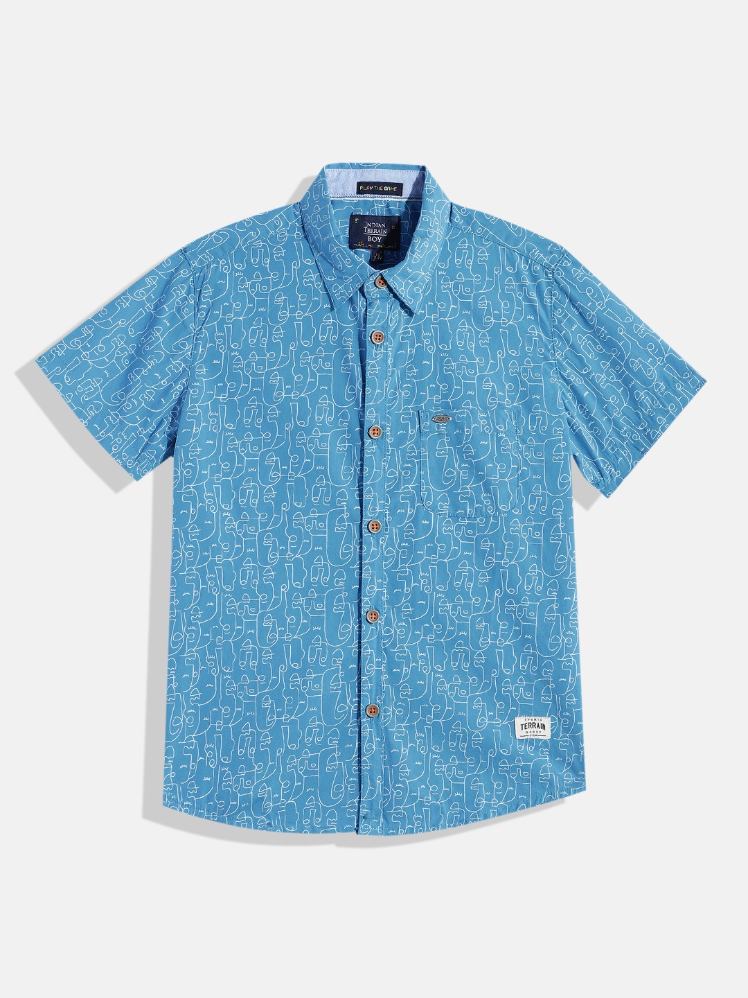 

Indian Terrain Boys Straight Opaque Abstract Printed Pure Cotton Casual Shirt, Blue