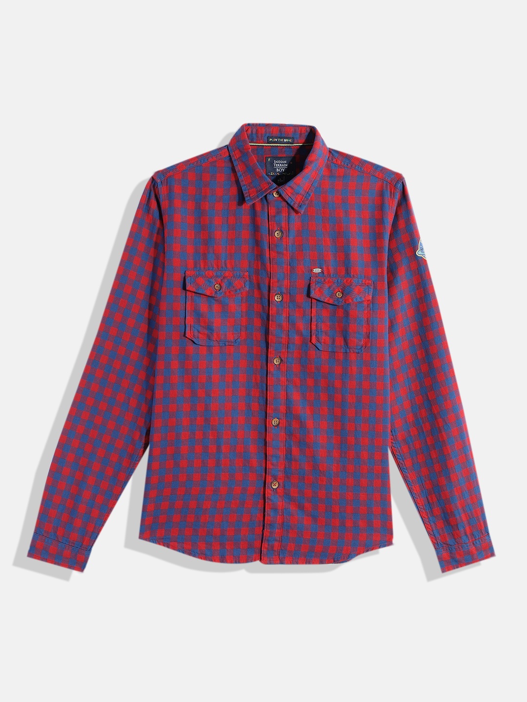

Indian Terrain Boys Straight Micro Checked Pure Cotton Casual Shirt, Red