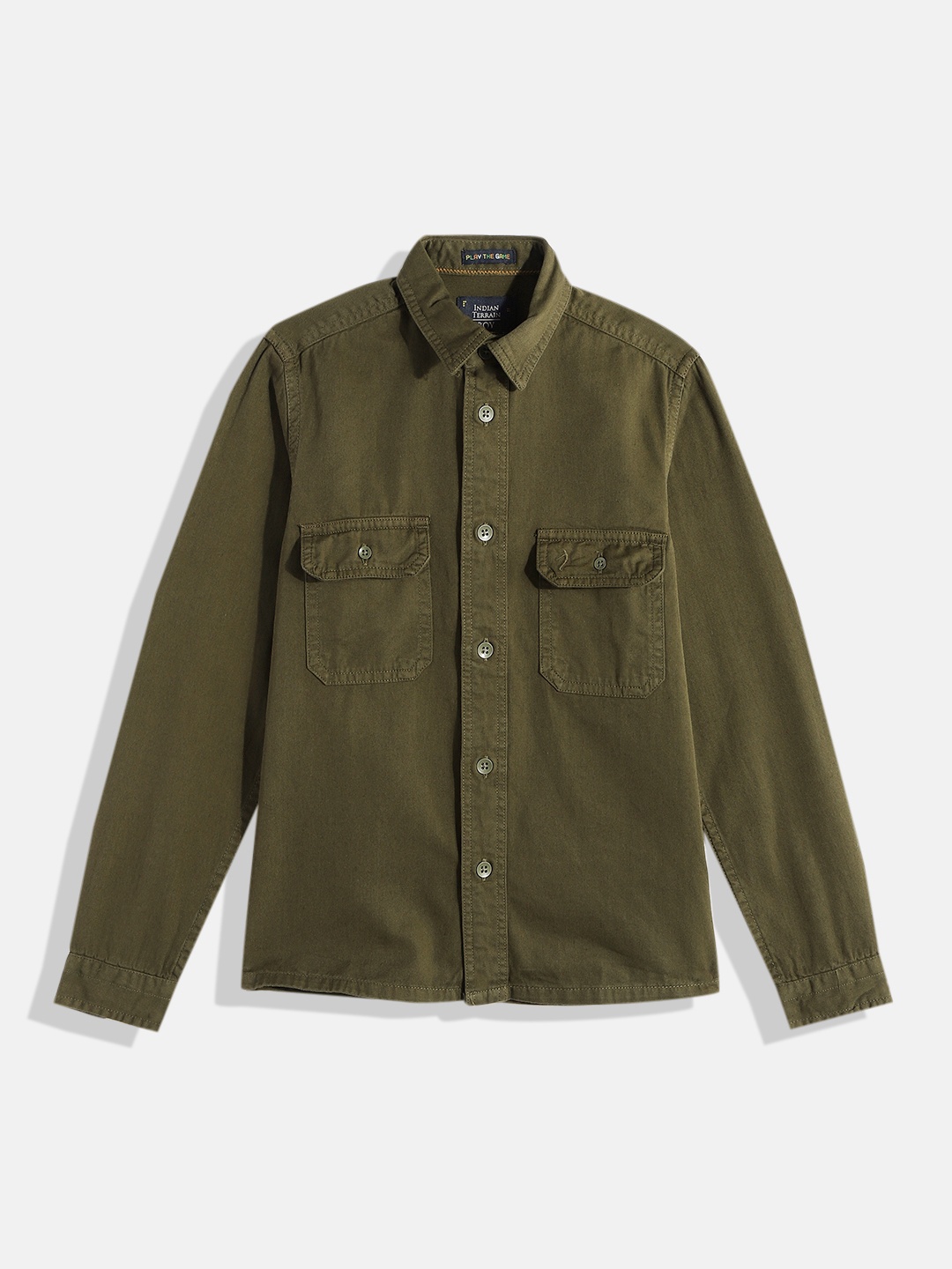 

Indian Terrain Boys Solid Pure Cotton Casual Shirt, Olive