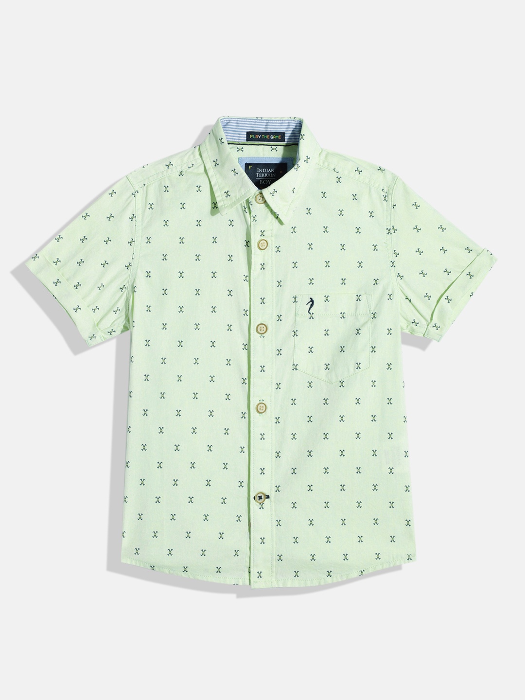 

Indian Terrain Boys Geometric Printed Pure Cotton Casual Shirt, Green