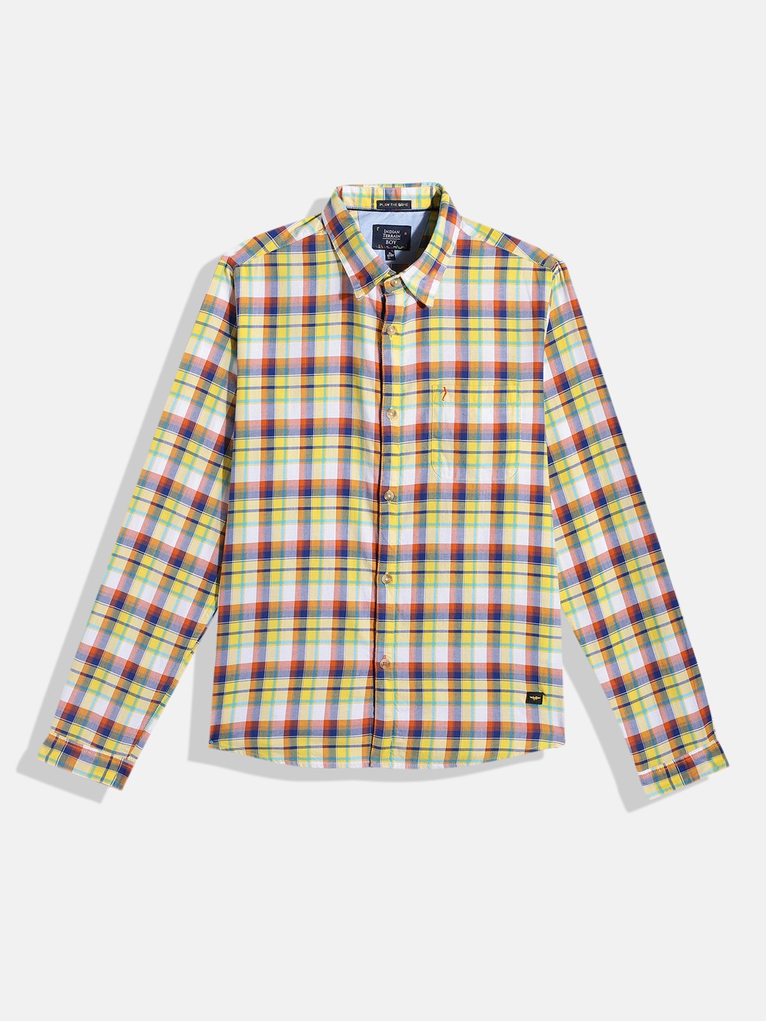 

Indian Terrain Boys Straight Tartan Checked Pure Cotton Casual Shirt, Yellow