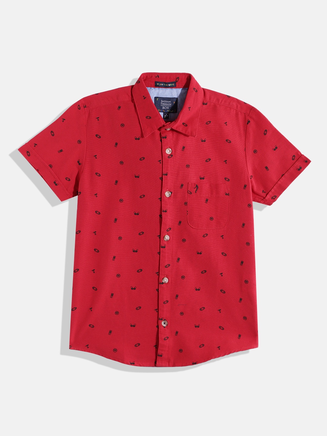 

Indian Terrain Boys Straight Printed Pure Cotton Casual Shirt, Red