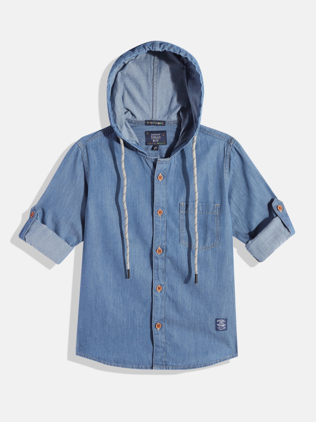 

Indian Terrain Boys Straight Pure Cotton Denim Shirt, Blue