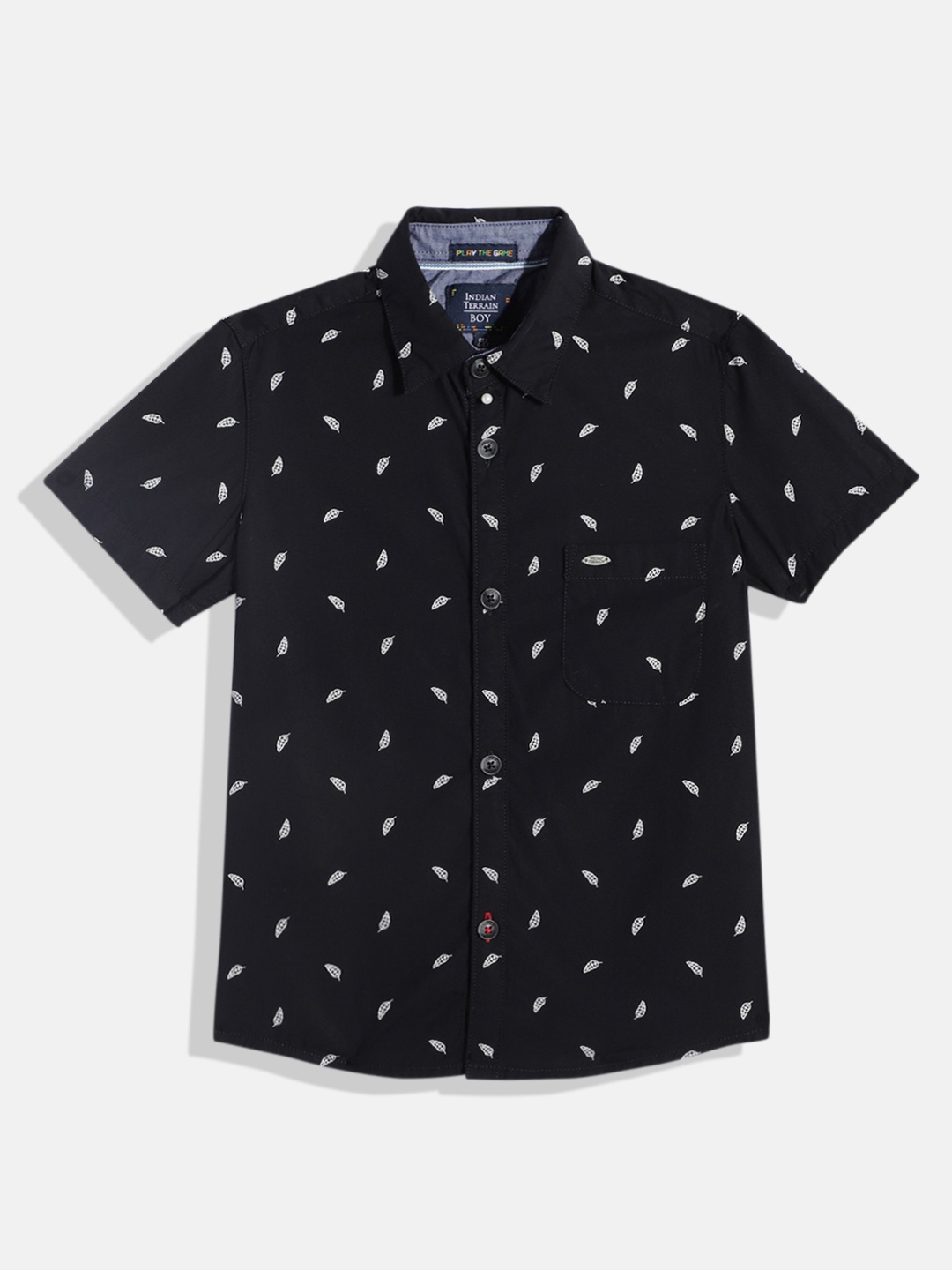 

Indian Terrain Boys Straight Regular Fit Floral Opaque Printed Pure Cotton Casual Shirt, Black