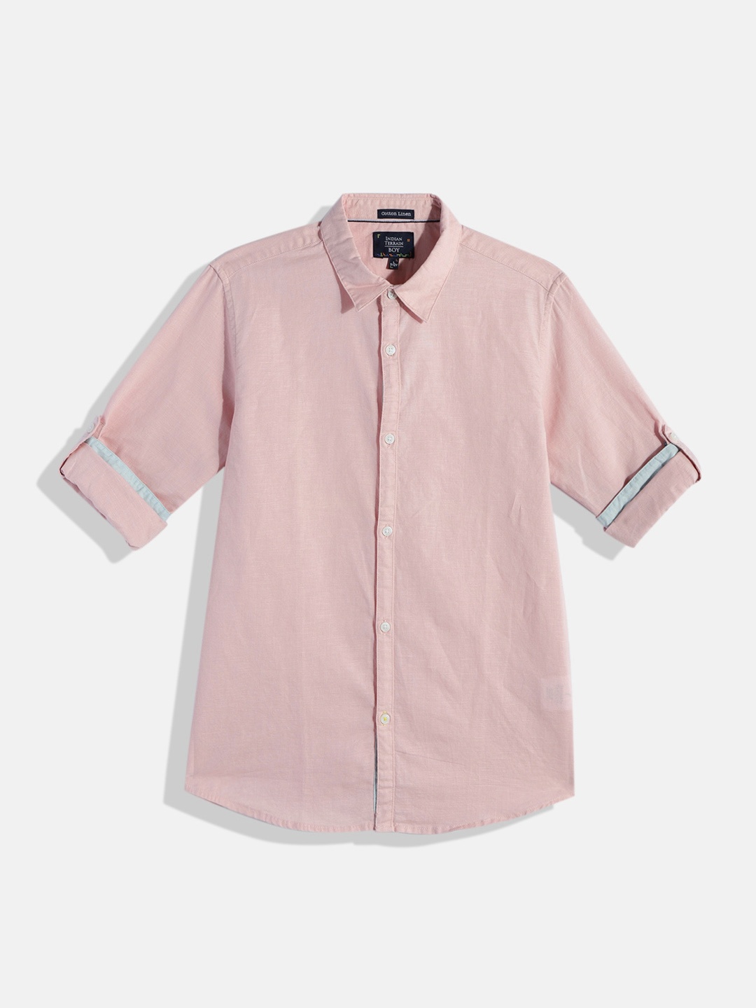 

Indian Terrain Boys Straight Opaque Cotton Linen Casual Shirt, Pink