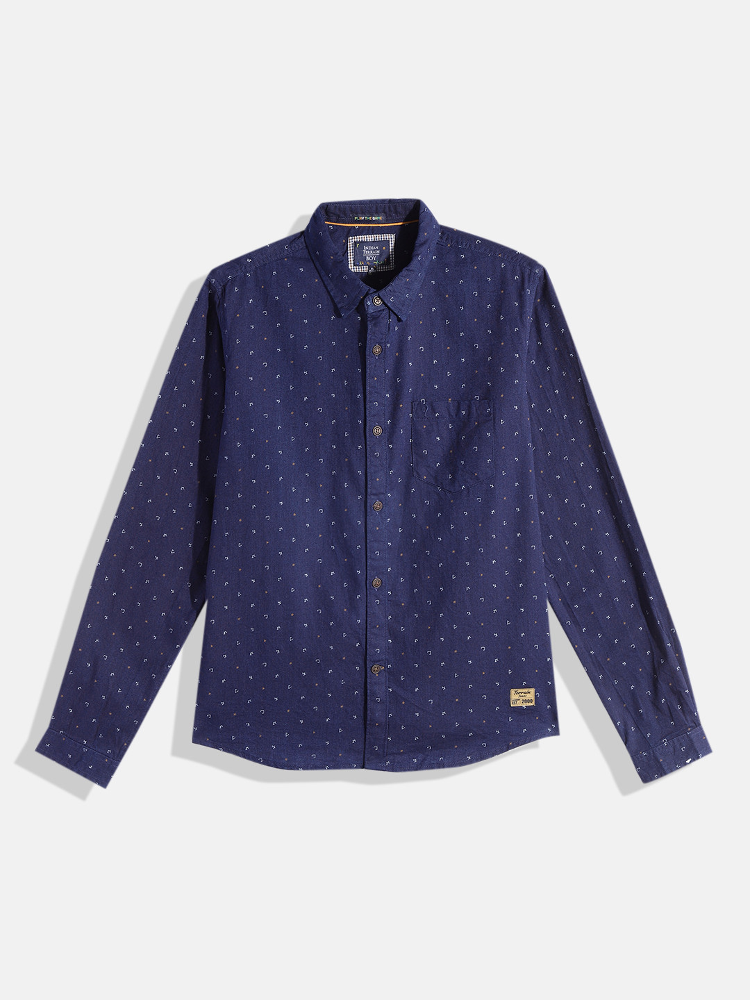 

Indian Terrain Boys Straight Regular Fit Micro Ditsy Opaque Printed Pure Cotton Shirt, Navy blue