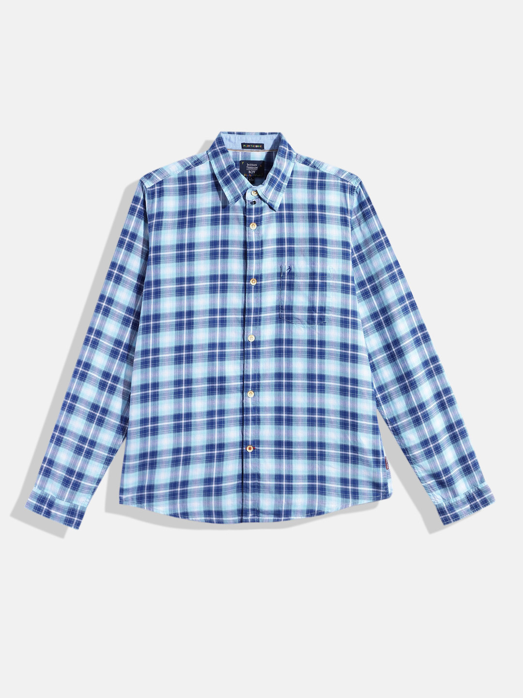 

Indian Terrain Boys Checked Pure Cotton Casual Shirt, Blue