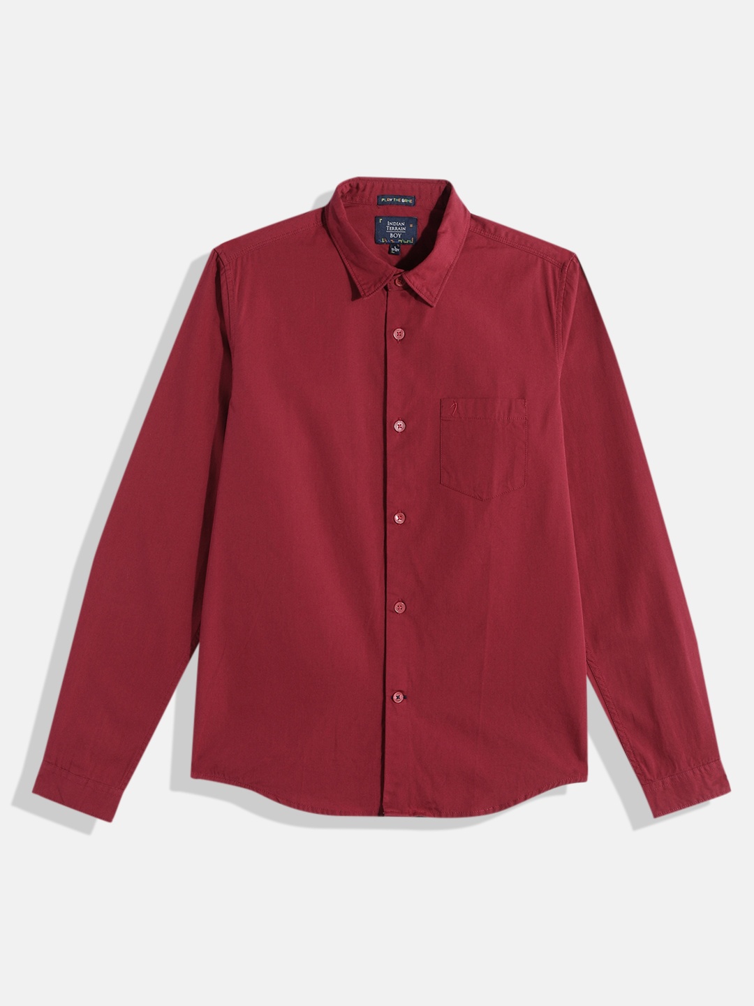 

Indian Terrain Boys Straight Solid Opaque Pure Cotton Casual Shirt, Red