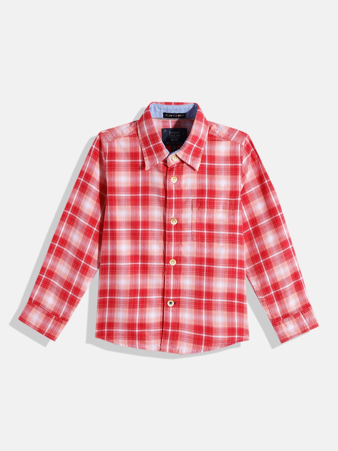 

Indian Terrain Boys Checked Pure Cotton Casual Shirt, Red