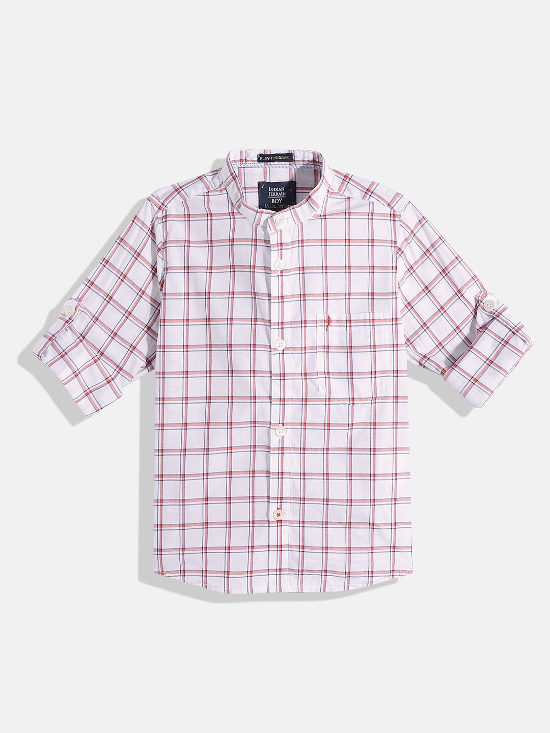 

Indian Terrain Boys Straight Windowpane Checked Opaque Pure Cotton Casual Shirt, White