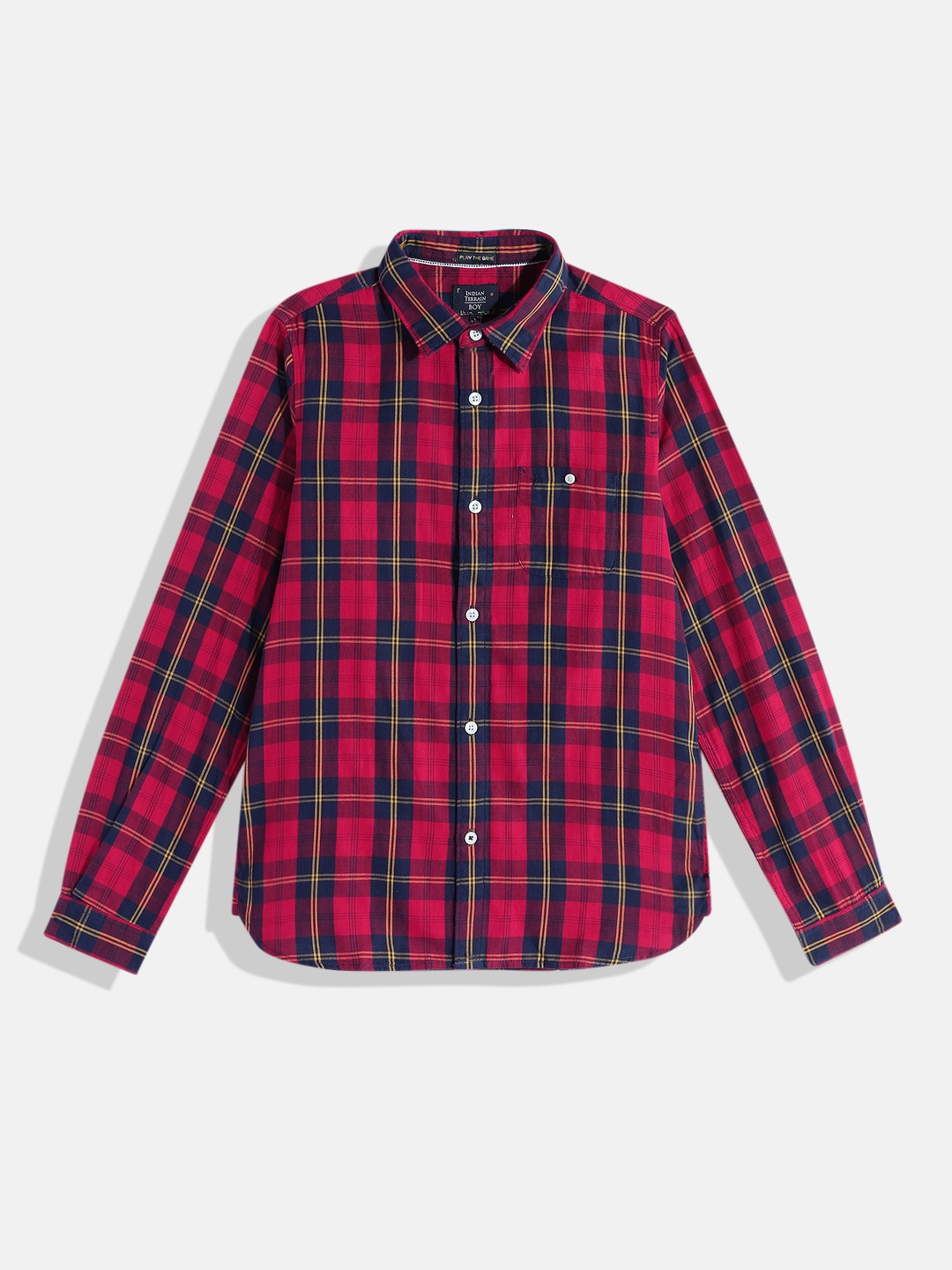 

Indian Terrain Boys Straight Tartan Checked Opaque Pure Cotton Casual Shirt, Red