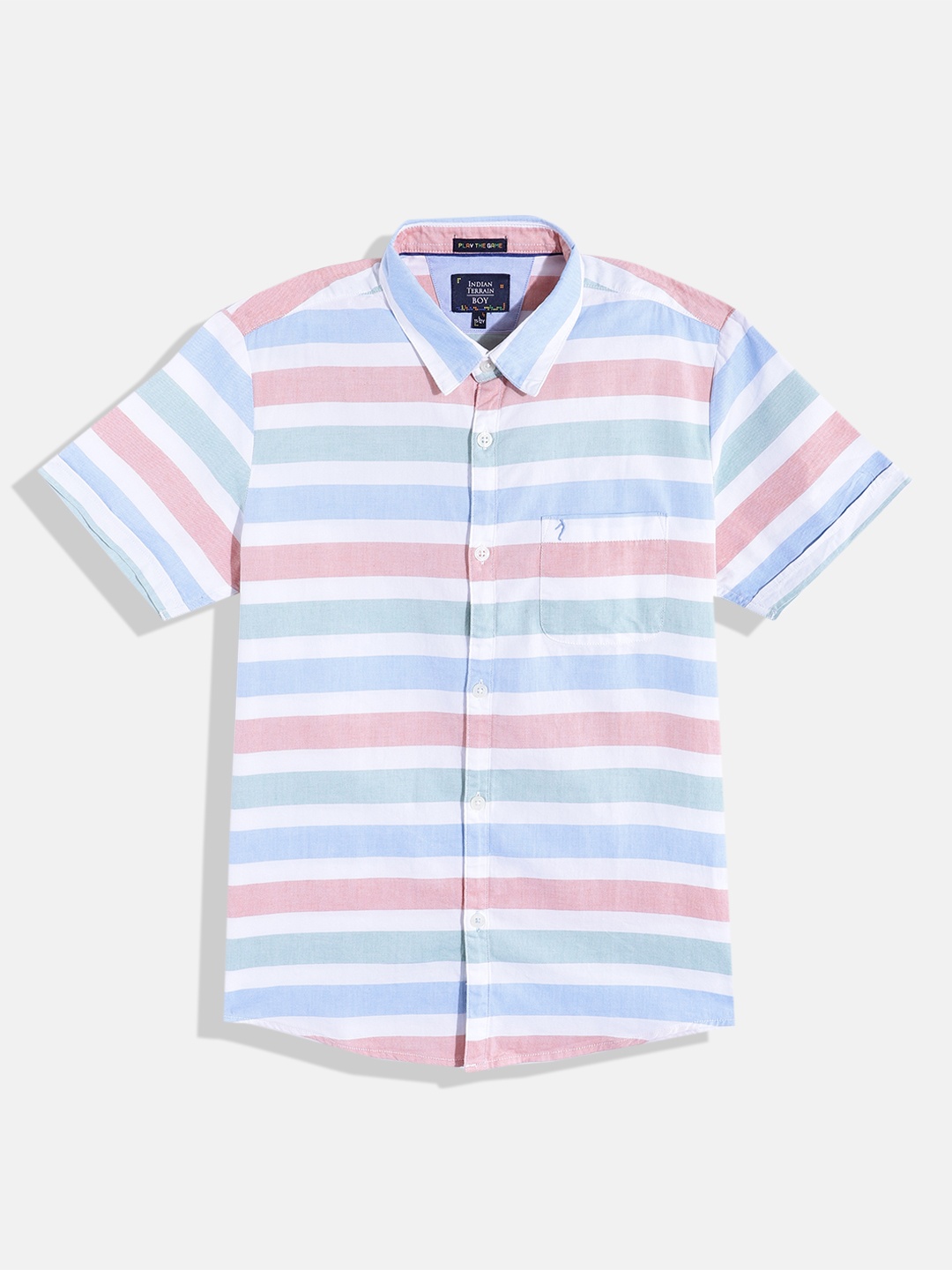 

Indian Terrain Boys Pure Cotton Straight Striped Casual Shirt, White