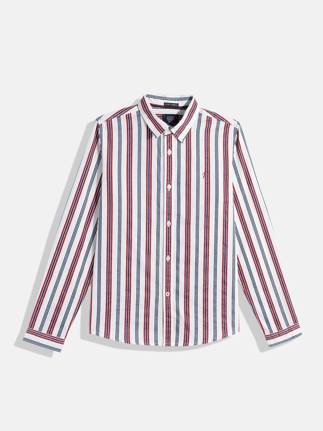 

Indian Terrain Boys Straight Vertical Striped Pure Cotton Casual Shirt, White