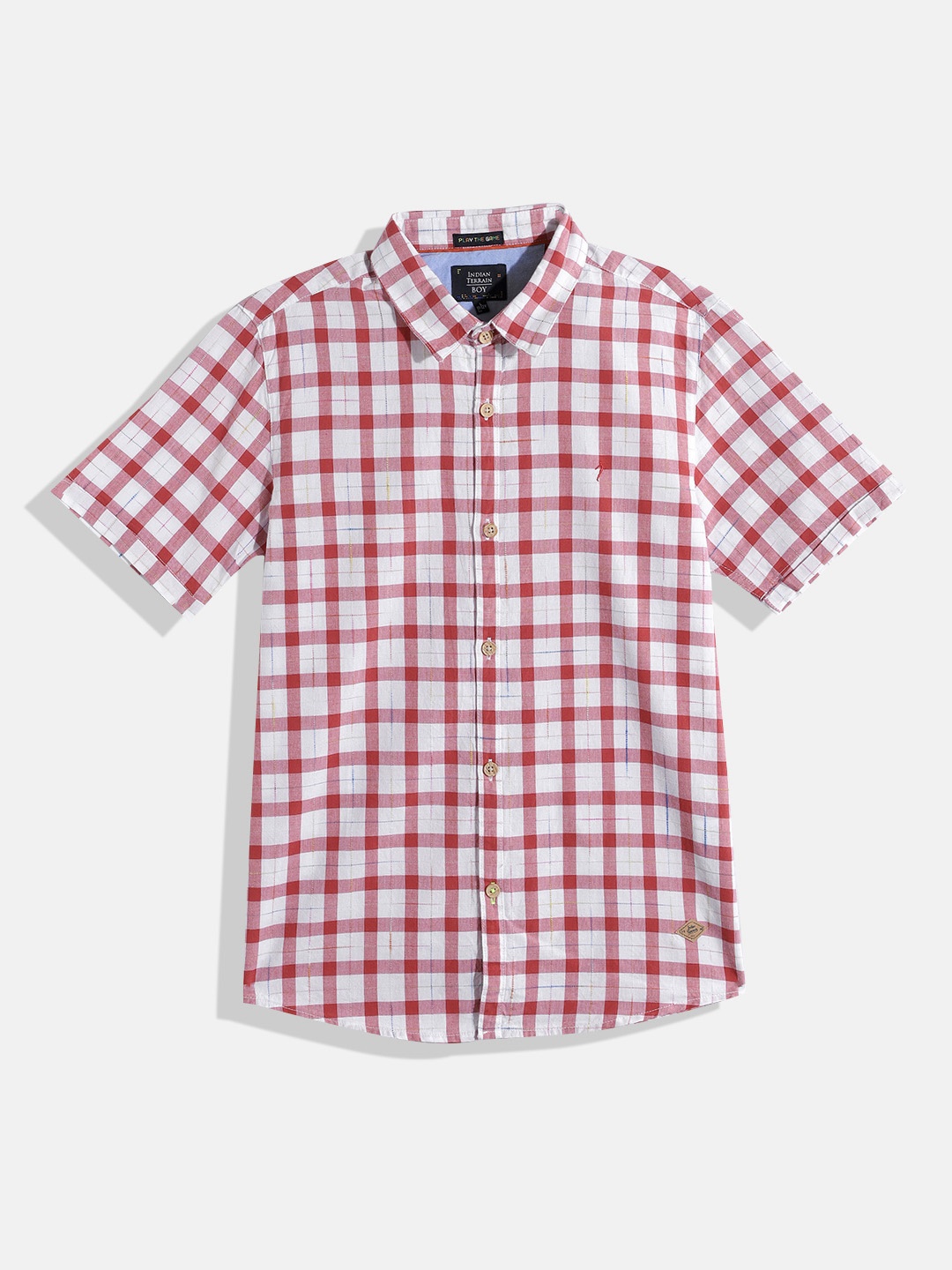 

Indian Terrain Boys Straight Gingham Checked Pure Cotton Casual Shirt, Red